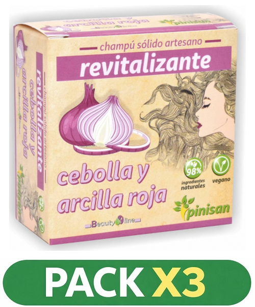 Pack x3 Champú Sólido Revitalizante (Cebolla y Arcilla Roja) - Pinisan - 65 gramos