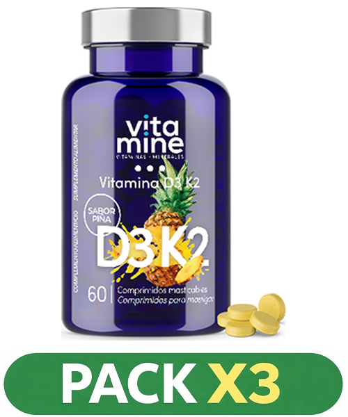 Pack x3 Viamine - Vitamina D3 y K2 - Herbora - 60 comprimidos masticables