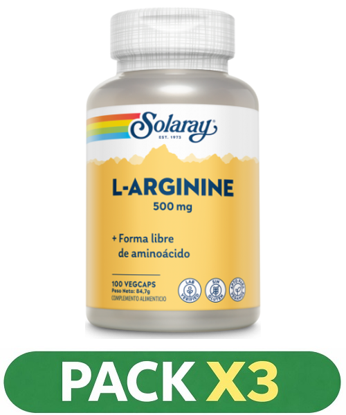 Pack x3 L-Arginine 500 mg. - Solaray - 100 cápsulas