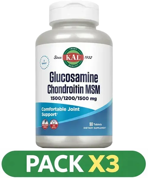 Pack x3 Glucosamina / Condroitina / MSM - KAL - 90 comprimidos