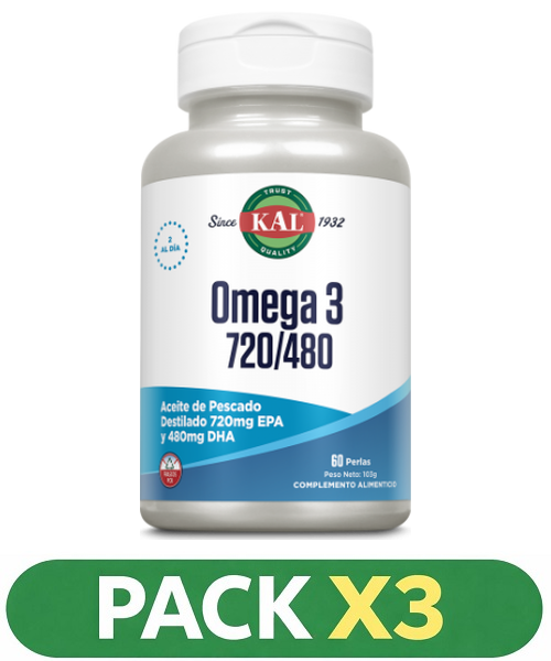 Pack x3 Omega 3 720/480 - KAL - 60 perlas