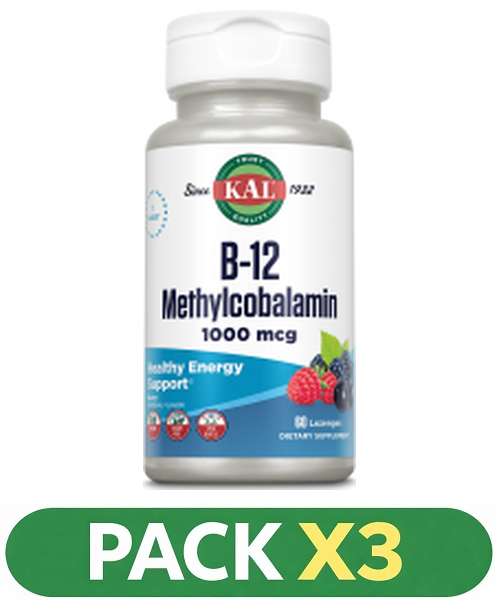 Pack x3 Methylcobalamin 1000 mcg. (B-12) - KAL - 60 comprimidos fresa
