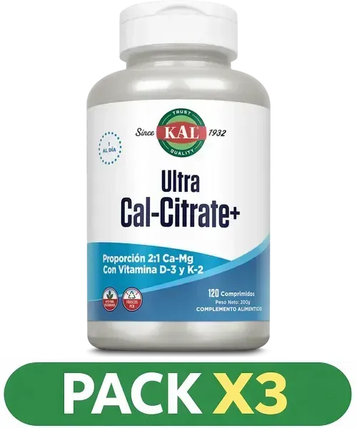 Pack x3 Ultra Cal-Citrate+K2 - KAL - 120 comprimidos