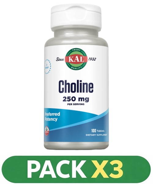 Pack x3 Choline 250 mg. - KAL - 100 comprimidos