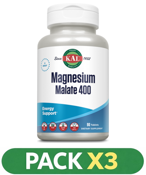 Pack x3 Malate Magnesium 400 mg. - KAL - 90 comprimidos