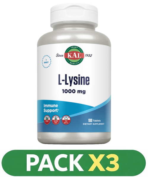 Pack x3 L-Lysine 1000 Mg. - KAL - 100 comprimidos
