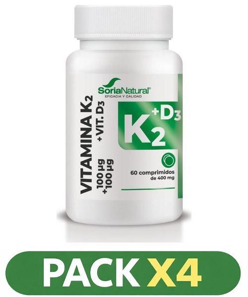 Pack x4 Vitamina D3+K2 - Soria Natural - 60 Comprimidos Liberación Sostenida.