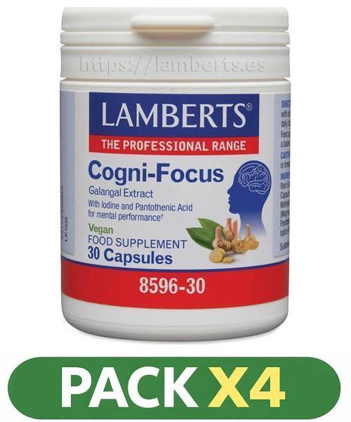Pack x4 Cogni Focus-Extracto de Galangal + Ácido Pantoténico (B5) + Yodo - Lamberts - 30 cápsulas.