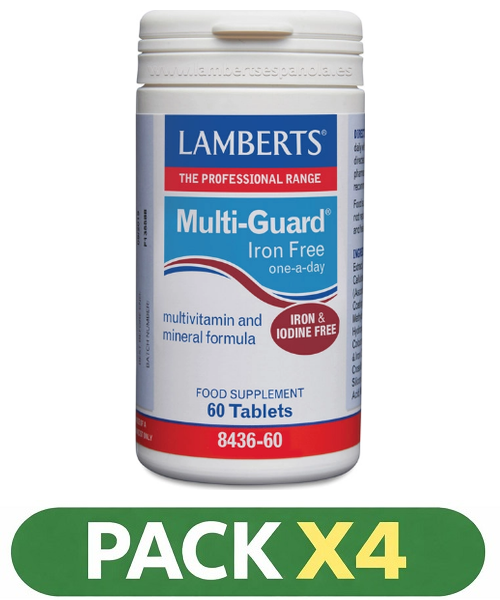 Pack x4 Multiguard - Libre de Hierro y Yodo - Lamberts - 60 comprimidos