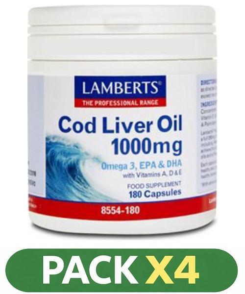 Pack x4 Aceite de Hígado de Bacalao 1.000 mg - Lamberts - 180 perlas