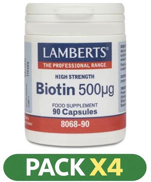 Pack x4 Biotina 500 mcg - Lamberts - 90 cápsulas