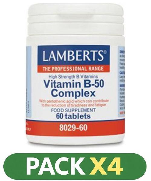 Pack x4 Vitamina B50 Complex - Lamberts - 60 comprimidos