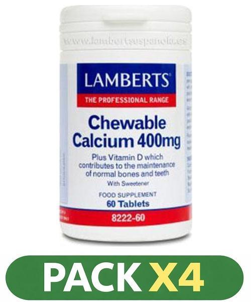 Pack x4 Calcio Masticable 400 mg - Lamberts - 60 comprimidos