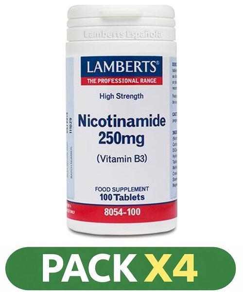 Pack x4 Nicotinamida 250 mg - Lamberts - 100 comprimidos