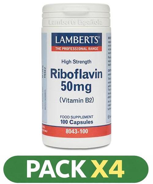 Pack x4 Riboflavina 50 mg - Lamberts - 100 cápsulas