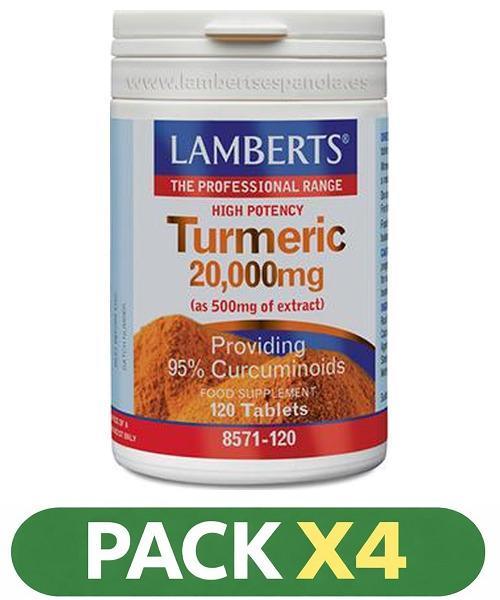 Pack x4 Cúrcuma 20.000 mg - Lamberts - 120 comprimidos