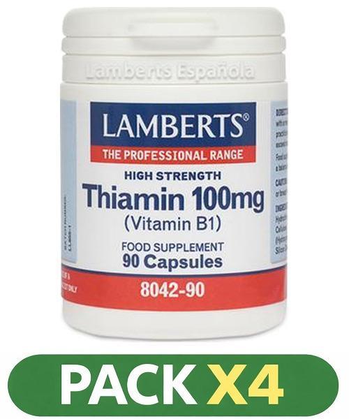 Pack x4 Tiamina 100 mg - Lamberts - 90 cápsulas