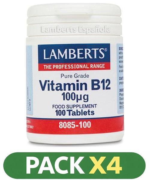 Pack x4 Vitamina B12 100 mcg - Lamberts - 100 comprimidos