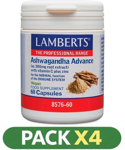 Pack x4 Ashwagandha Advance (Withania somnifera) - Lamberts - 60 cápsulas