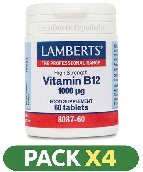 Pack x4 Vitamina B12 1.000 mcg - Lamberts - 60 comprimidos