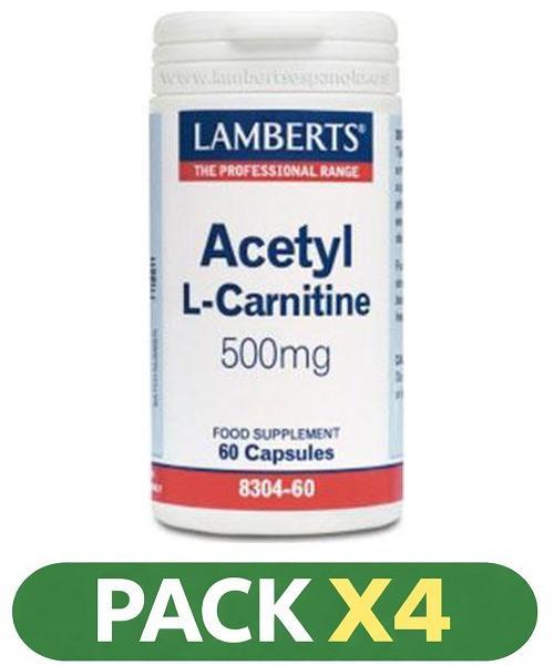 Pack x4 L-Acetil Carnitina 500 mg - Lamberts - 60 cápsulas