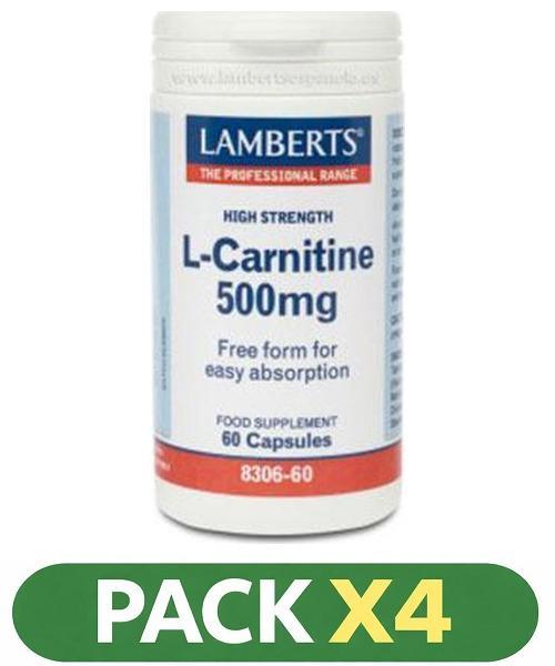Pack x4 L-Carnitina 500 mg - Lamberts - 60 cápsulas