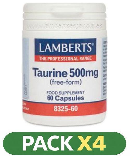 Pack x4 Taurina 500 mg - Lamberts - 60 cápsulas
