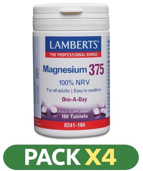 Pack x4 Magnesio 375 - Lamberts - 180 comprimidos