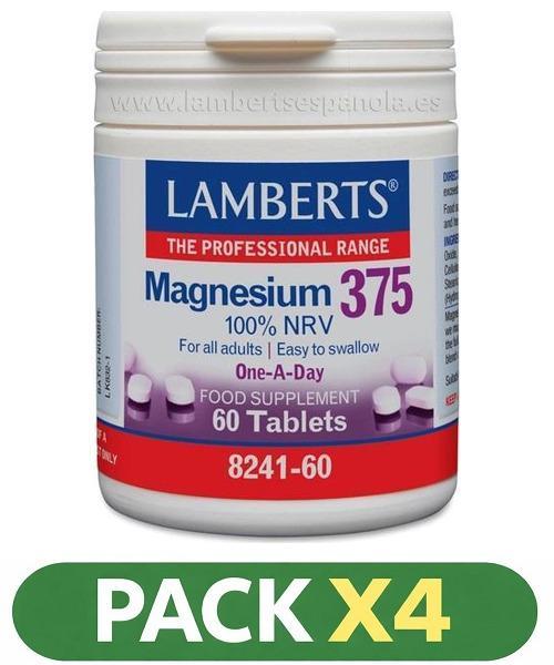 Pack x4 Magnesio 375 - Lamberts - 60 comprimidos