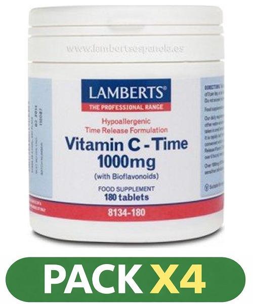 Pack x4 Vitamina C - Liberación Sostenida 1.000 mg - Lamberts - 180 comprimidos