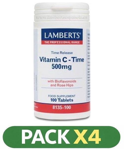 Pack x4 Vitamina C - Liberación Sostenida 500 mg - Lamberts - 100 comprimidos