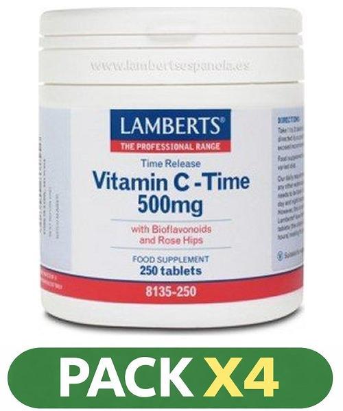 Pack x4 Vitamina C 500 mg. Liberación Sostenida - Lamberts - 250 Tabletas