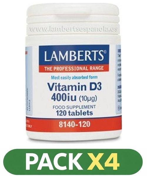 Pack x4 Vitamina D3 Natural 400 UI - Lamberts - 120 comprimidos