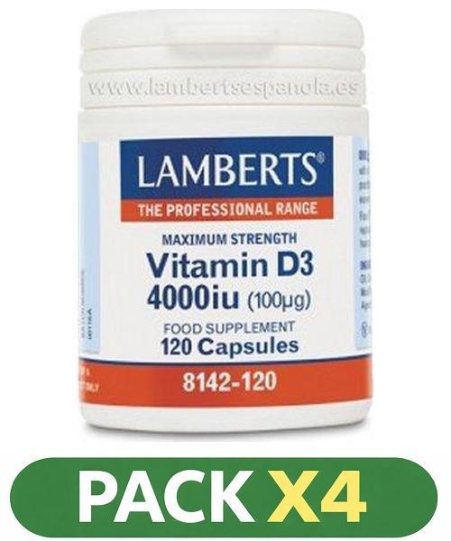 Pack x4 Vitamina D3 Natural 4.000 UI - Lamberts - 120 comprimidos