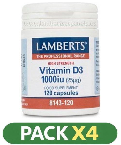 Pack x4 Vitamina D3 Natural 1.000 UI - Lamberts - 120 cápsulas