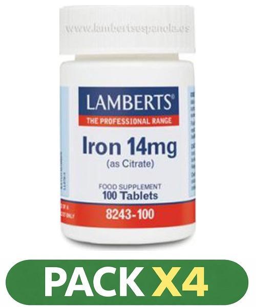 Pack x4 Hierro - Lamberts - 100 comprimidos