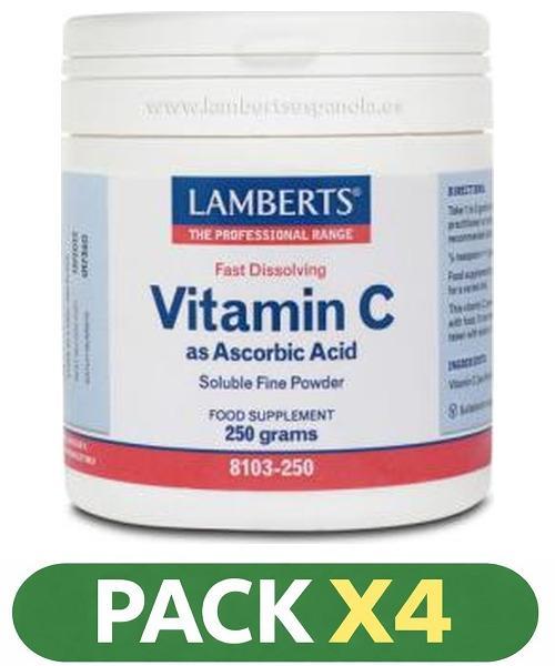 Pack x4 Vitamina C en Polvo - Ácido Ascórbico - Lamberts - 250 gramos