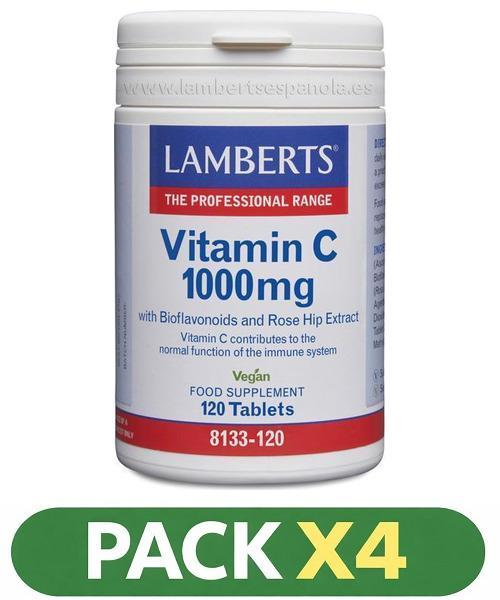Pack x4 Vitamina C 1000 mg. con Bioflavonoides - Lamberts - 120 comprimidos