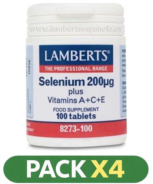 Pack x4 Selenio 200 µg más A+C+E - Lamberts - 100 Tabletas