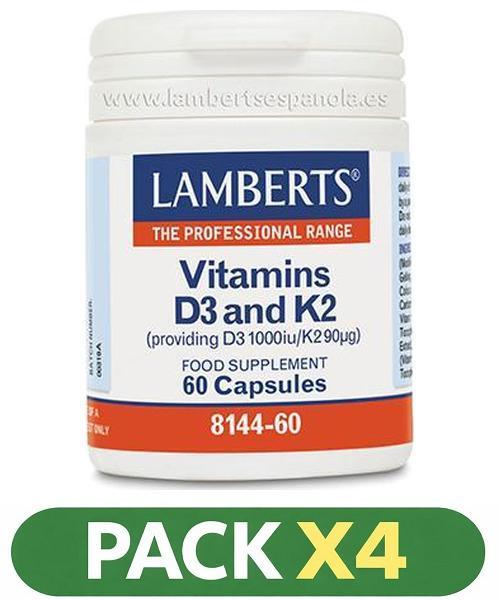 Pack x4 Vitamina D3 y K2 - Lamberts - 60 cápsulas