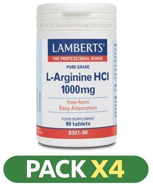 Pack x4 L-Arginina HCI 1.000 mg - Lamberts - 90 comprimidos