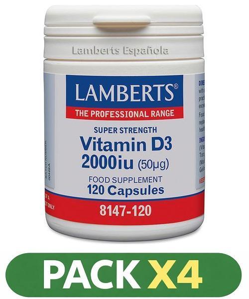 Pack x4 Vitamina D3 2.000 UI - Lamberts - 120 cápsulas
