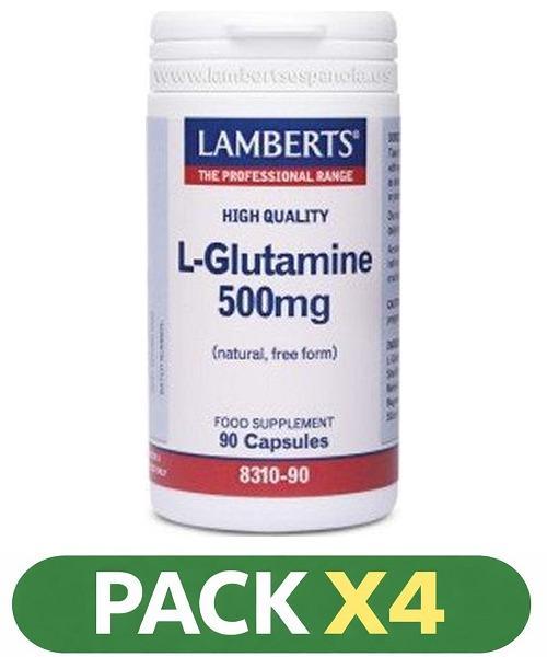 Pack x4 L-Glutamina 500 mg - Lamberts - 90 cápsulas