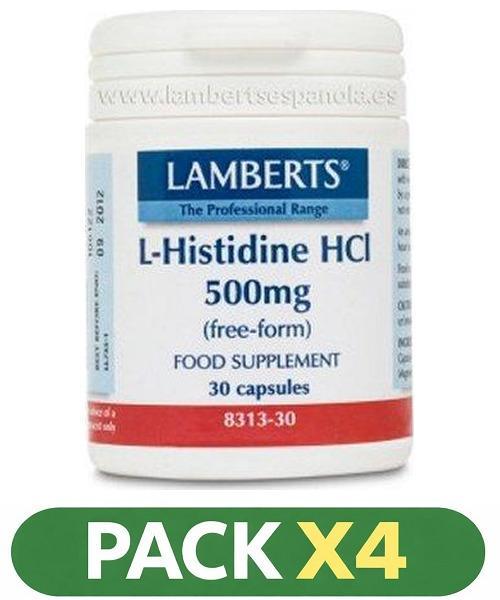 Pack x4 L-Histidina HCI 500 mg - Lamberts - 30 cápsulas