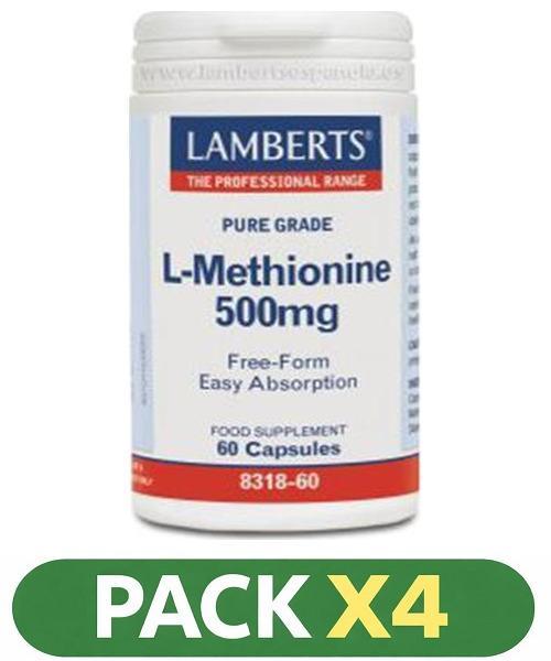 Pack x4 L-Metionina 500 mg - Lamberts - 60 cápsulas