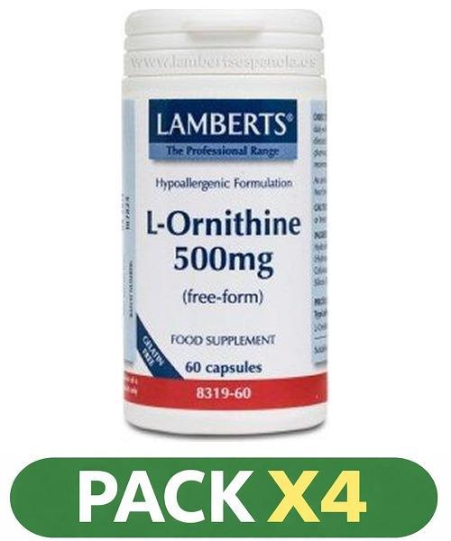 Pack x4 L-Ornitina 500 mg - Lamberts - 60 cápsulas
