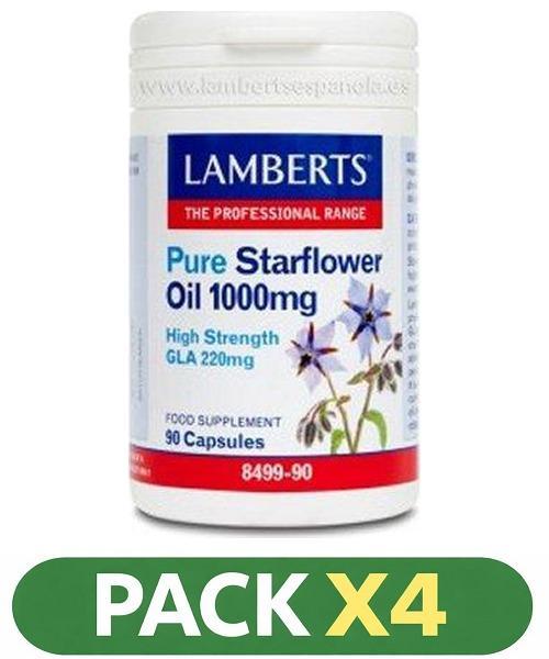 Pack x4 Aceite de Borraja Puro 1000 mg - Lamberts - 90 Cápsulas
