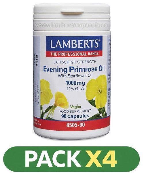 Pack x4 Aceite de Prímula con Borraja 1000 mg con Vitamina E - Lamberts - 90 Cápsulas