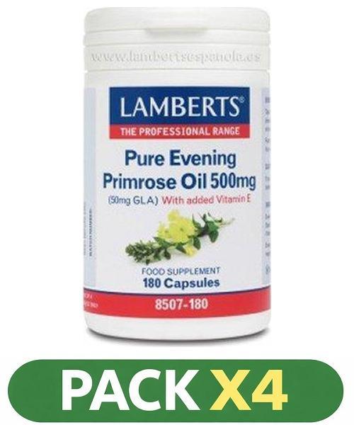 Pack x4 Onagra-Aceite de Prímula Puro 500 mg - Lamberts - 180 Cápsulas