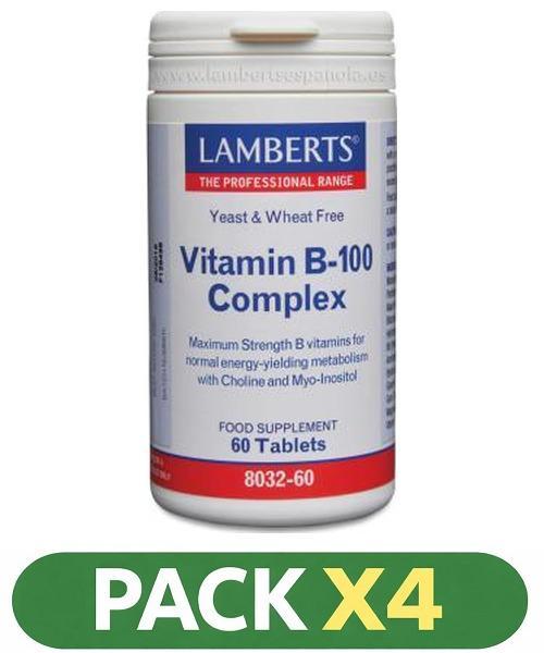 Pack x4 Vitamina B100 Complex - Lamberts - 60 comprimidos